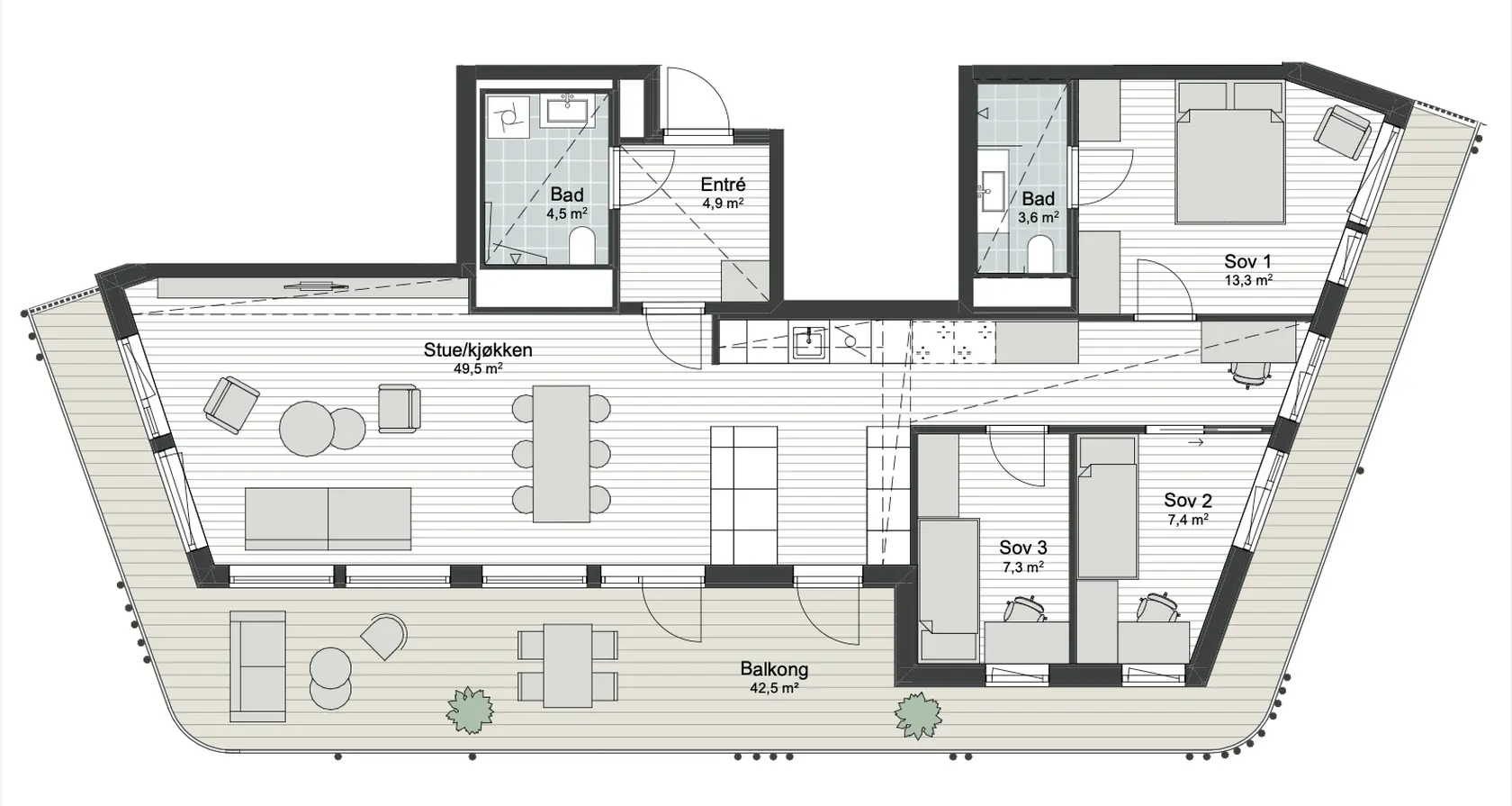 Eksklusiv og moderne 4-roms selveier fra 2025 | Solrik sydvendt balkong på ca. 42,5 m² | 2 bad | 5 års garanti photo 5