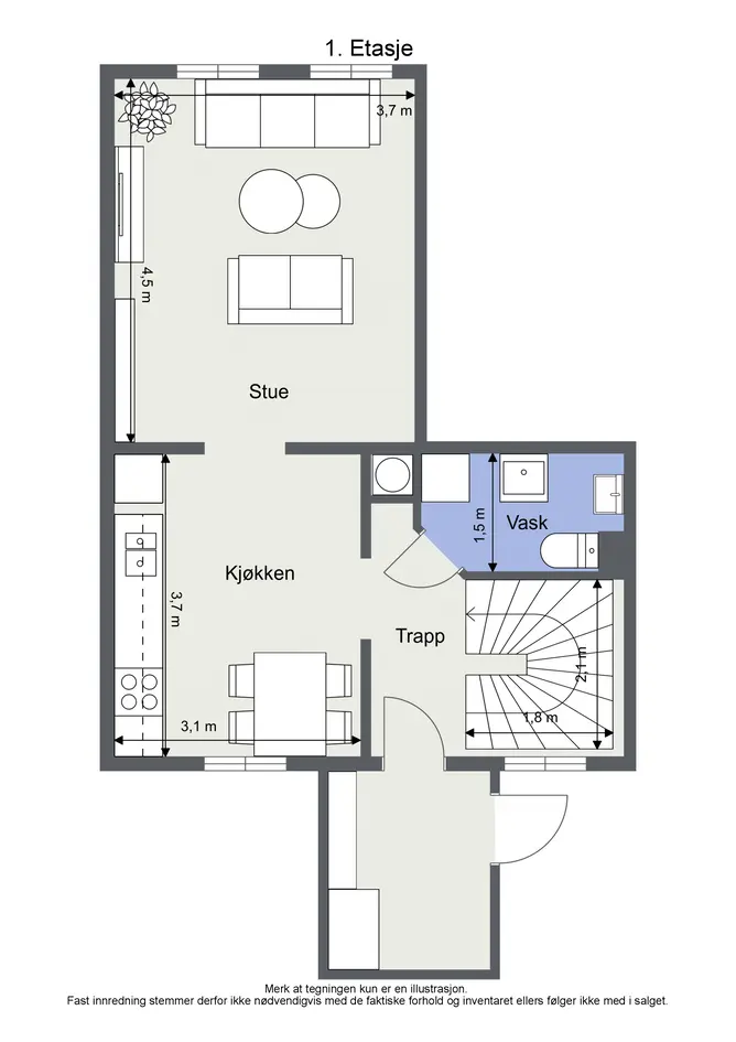 Sjarmerende leilighet over 2 plan | 2 soverom, 2 bad og kontor | Oppusset 2022 | Biloppstillingsplass | Koselig uteplass photo 5