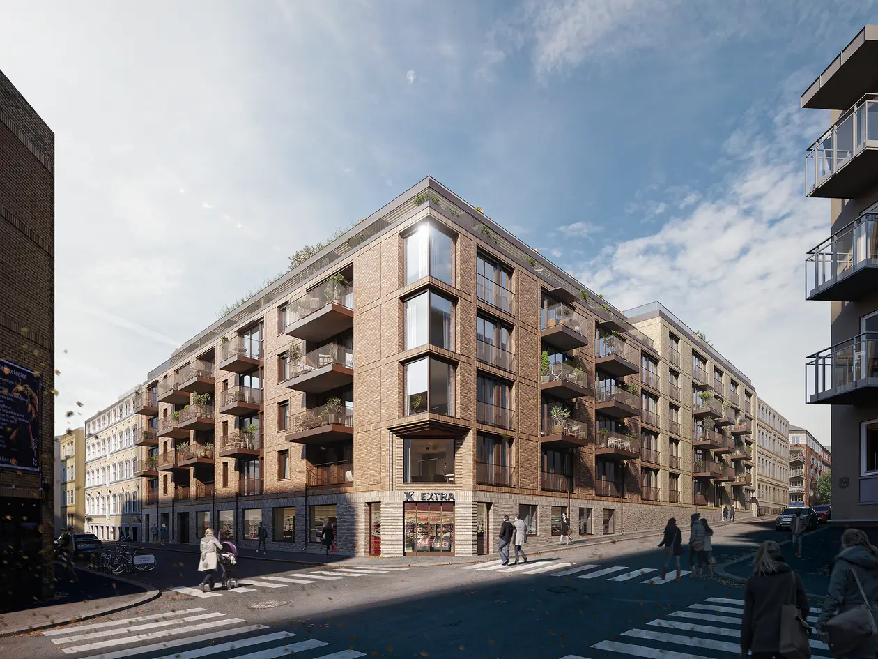 Rålekker 4-roms med balkong inn mot bakgård. Oppgradert standard. Stor stue på 42 m². 2 bad. Lav dok.avg. Ferdig Q4 26 photo 5