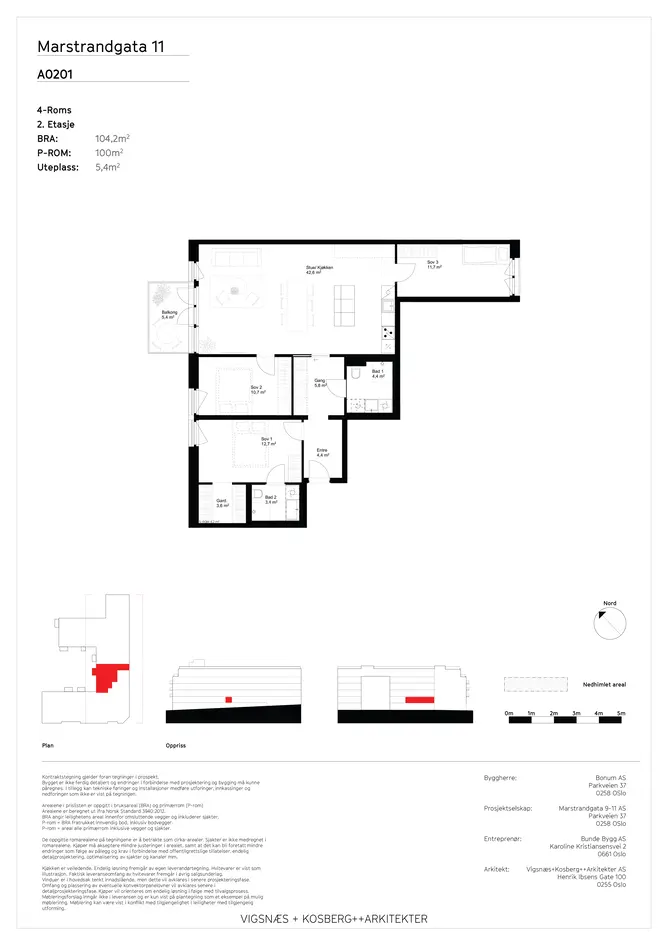 Rålekker 4-roms med balkong inn mot bakgård. Oppgradert standard. Stor stue på 42 m². 2 bad. Lav dok.avg. Ferdig Q4 26 photo 2