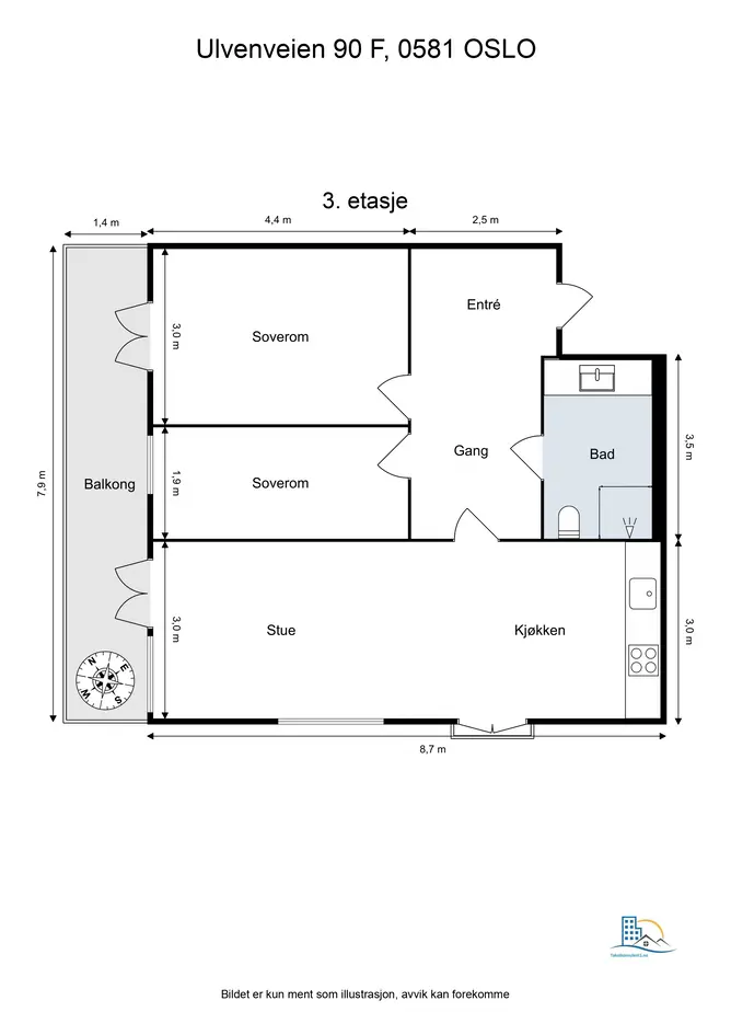 Ny og moderne 3-roms hjørneleilighet med stor balkong (11 kvm) og heis. Felles takterrasse. IN-ordning. *Garasjeplass photo 3