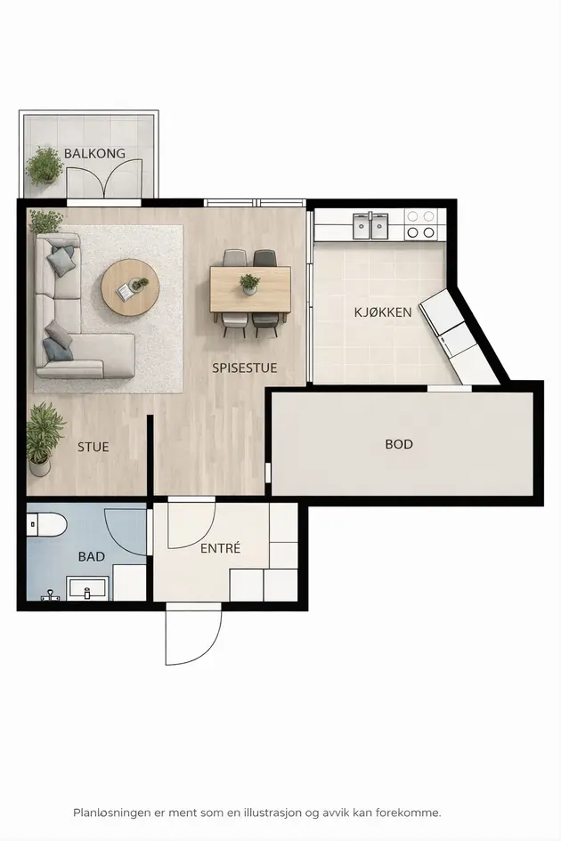 Arealeffektiv 1-roms på 48m² BRA midt i sentrum - Heis og balkong mot bakgård - 10. min til tog og 100 m til buss photo 4