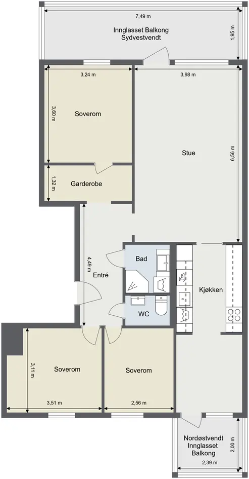 Attraktiv og romslig 4-roms med gjennomgående planløsning | 2 innglassede balkonger | Garasjeplass | V.V. inkl.  photo 3