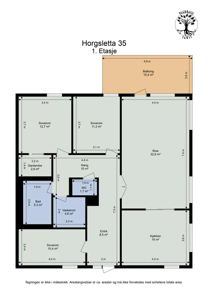 Stor 4-roms hjørneleilighet på 123 m² | 3 romslige soverom | separat vaskerom/WC | P-kjeller m/lader photo 3