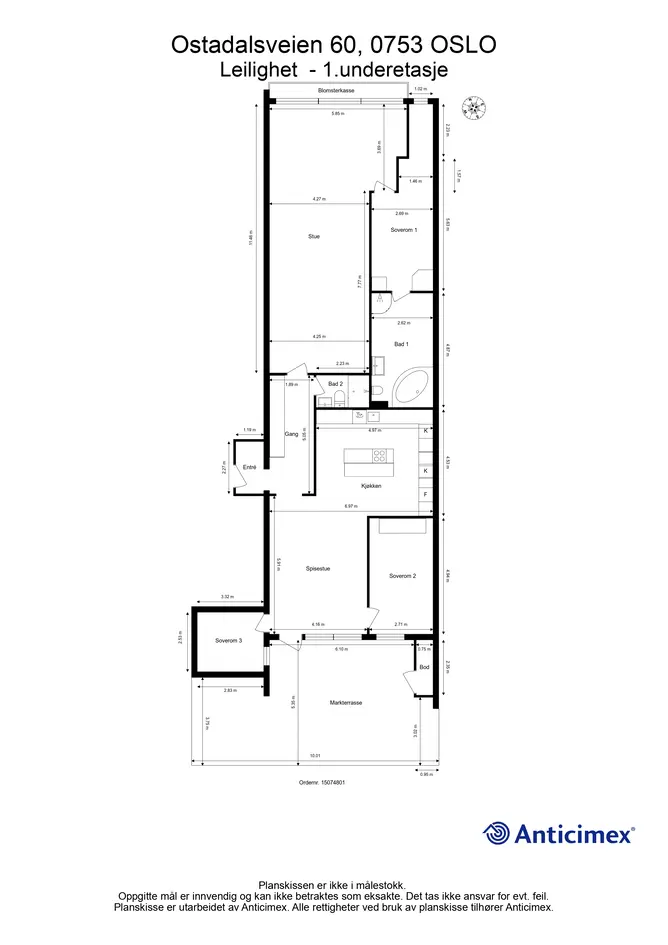 Romslig leilighet på 170 m2 m/solrik terrasse på 47m2 | Moderne kjøkken | 3 sov + 2 bad | Garasje | Rolig | Barnevennlig photo 3