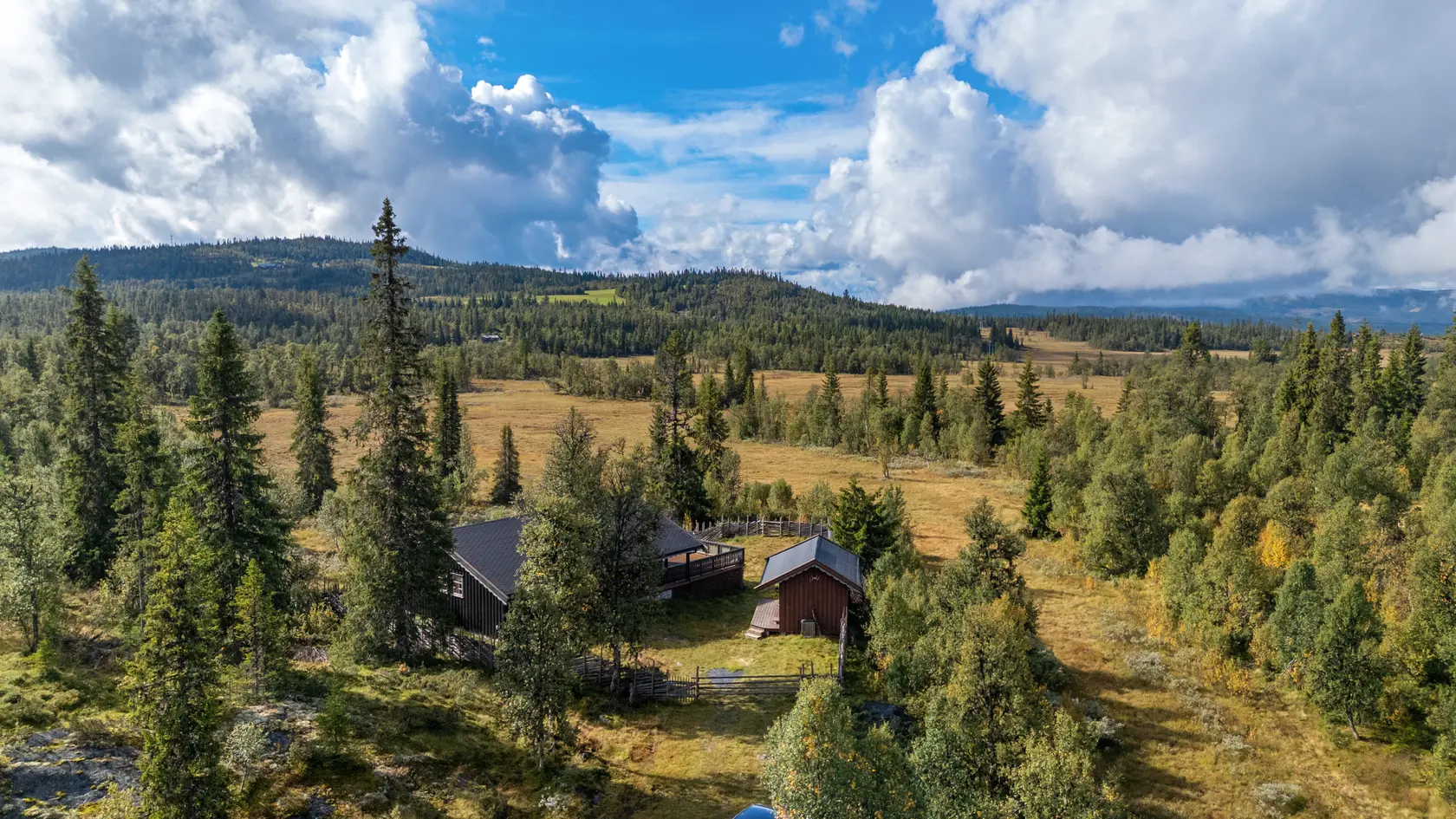 Koselig hyttetun med god beliggenhet i naturskjønne omgivelser - Hytte og uthus - Stor terrasse og romslig tomt, etnedal