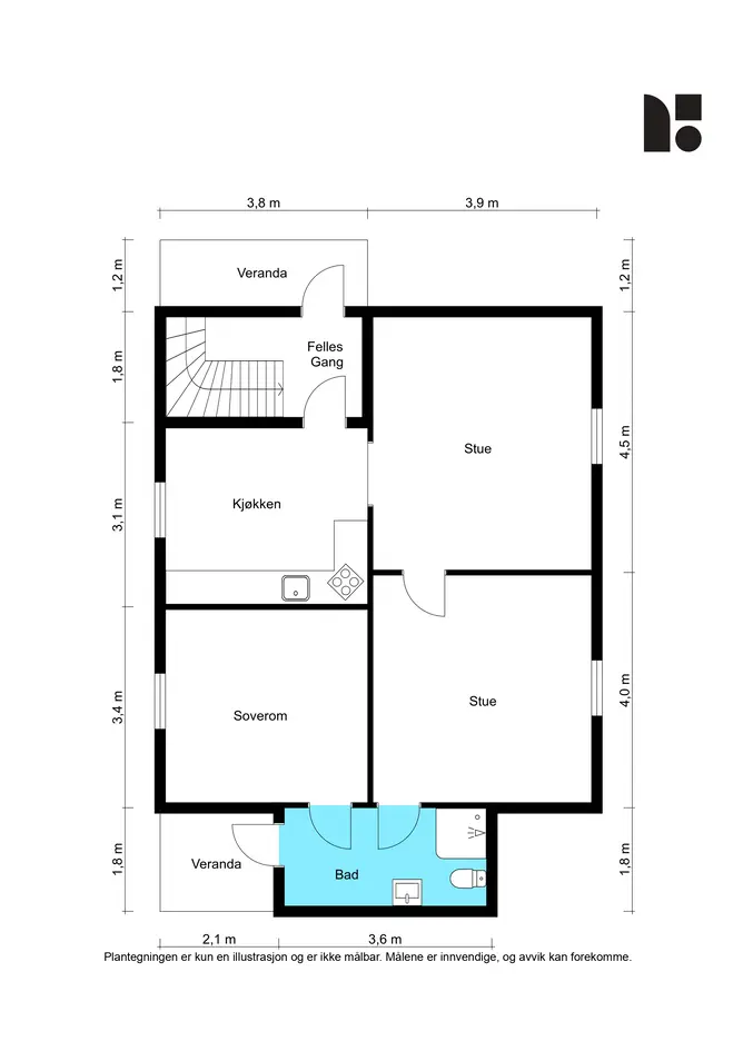 3-roms eierseksjon - Del av tomannsbolig - Sentral beliggenhet - Pent kjøkken - To balkonger - Parkering photo 5