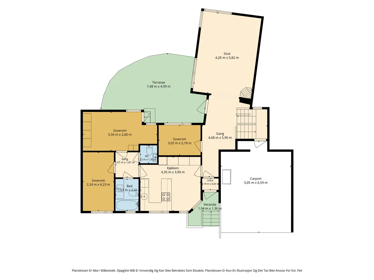 Familievennlig halvpart tomannsbolig o/2 plan! Skjermet uteplass og velholdt hage - Carport - Moderniseringsbehov! - View 4