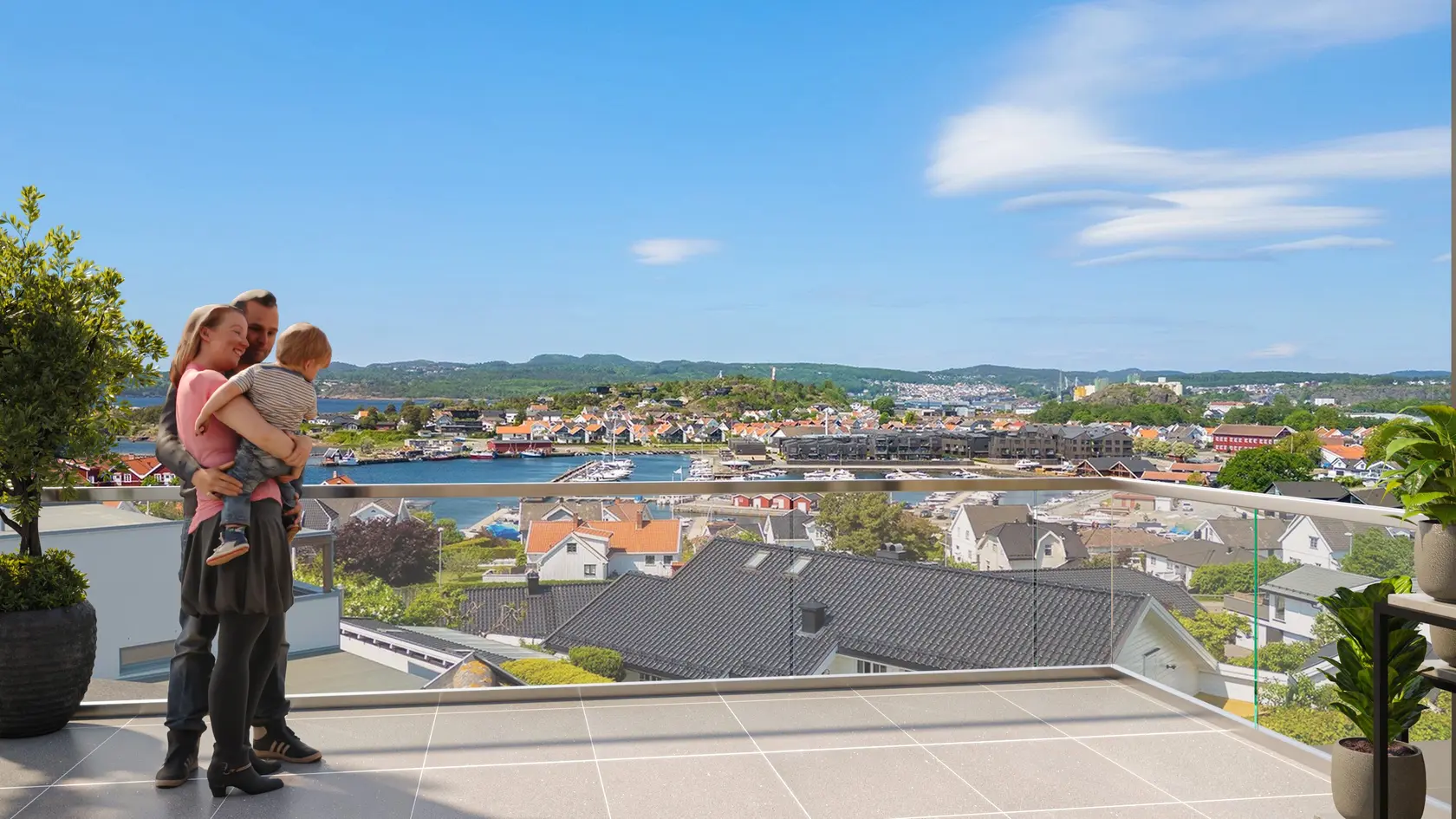 1 solgt / Byggestart juni - To stilfulle og moderne boliger med takterrasse og flott sjøutsikt. Meget solrikt.