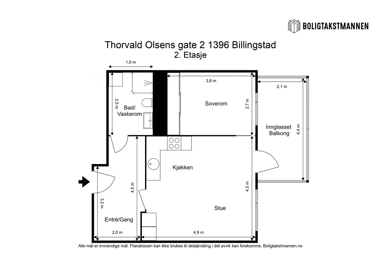Moderne 2-roms fra 2021 m/stor innglasset balkong, heis og attraktiv planløsning. Varmtvann og oppv. til radiator inkl. - View 4