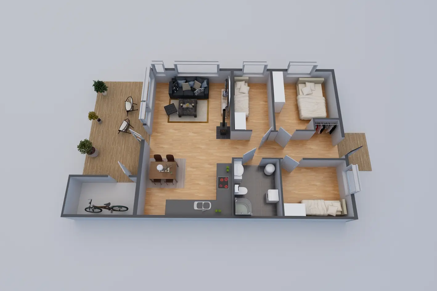  4 av 4 solgt -  Fire halvparter av tomannsbolig på ett plan, med  3 soverom  - rolig og barnevennlig område  photo 5