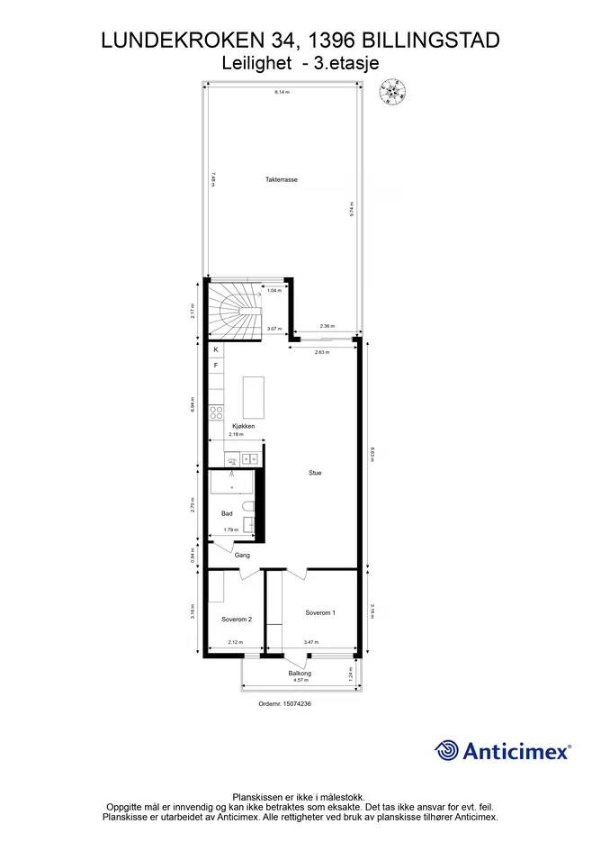 Pen 3-roms med takterrasse på 51m² | Utsikt og sol hele dagen | Heis fra garasjeplass | Varmtvann inkl. | Nærhet til alt photo 5