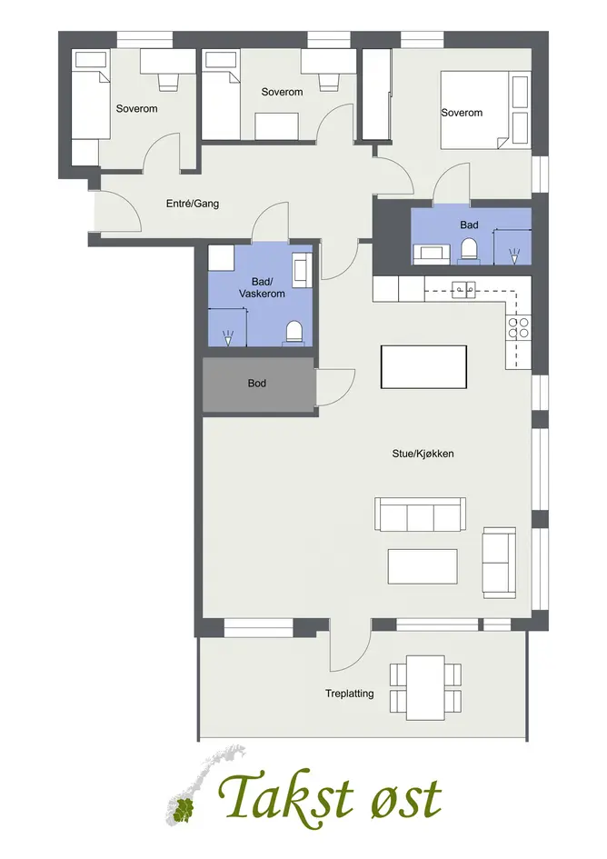 Moderne 4(5)-roms endeleilighet fra 2020. Solrik terrasse på 16 m². 2 bad. Optimal planløsning. Garasjeplass m/lader* photo 3