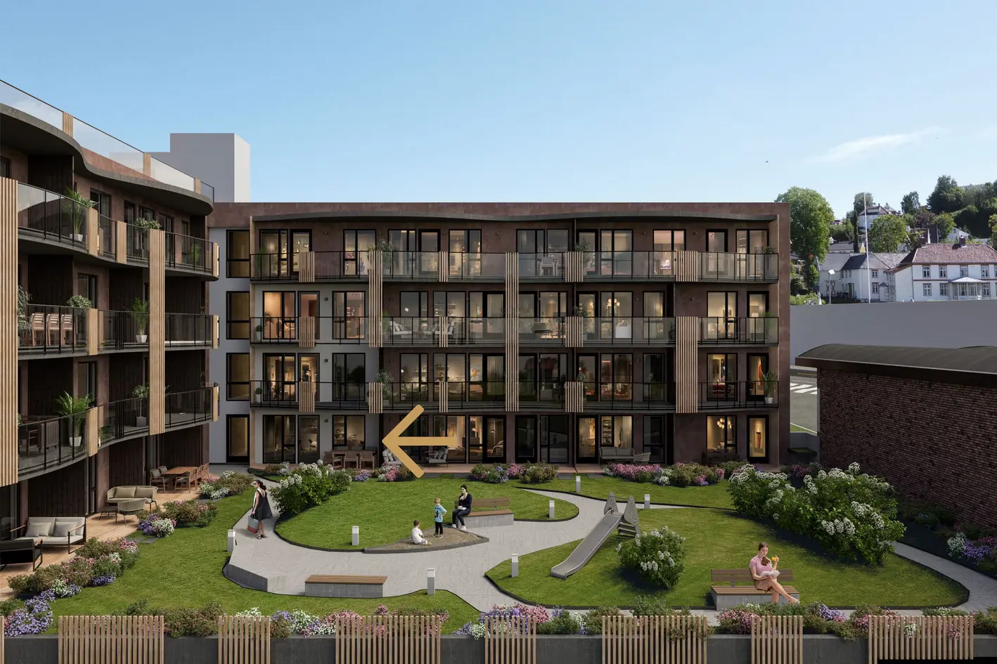 Romslig og moderne 2-roms på 53m² ferdigstilles sommer 26´. Høy standardleveranse. Vestvendt markterrasse.