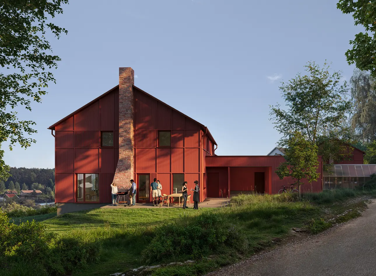 Arkitekttegnede tomannsboliger på landlig gårdstun. Tidløst og moderne, med deilige, private uteplasser.