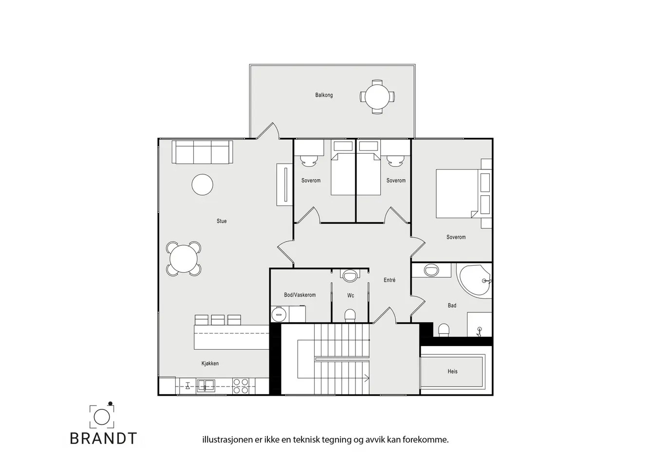 Topp og frontleiligheten i Vindu Mot Fjorden! Over 90 m2 og 3 soverom på toppen av bygget for seg selv. photo 5