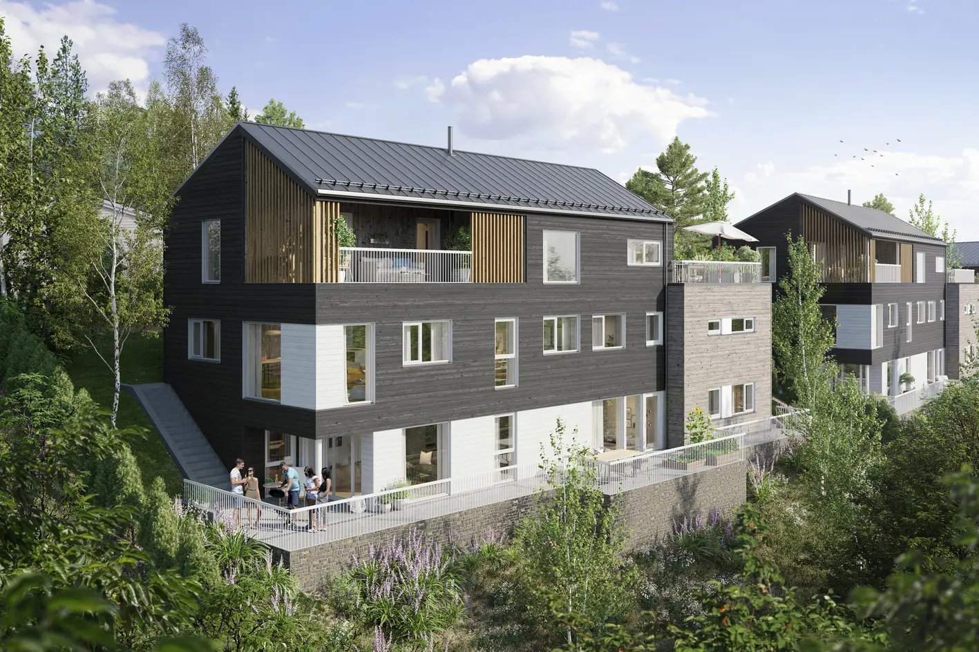Prosjektert enebolig med dobbelgarasje - Hybel - Store terrasser, 5 soverom og 4 bad. Privat og solrikt ved marka, drammen