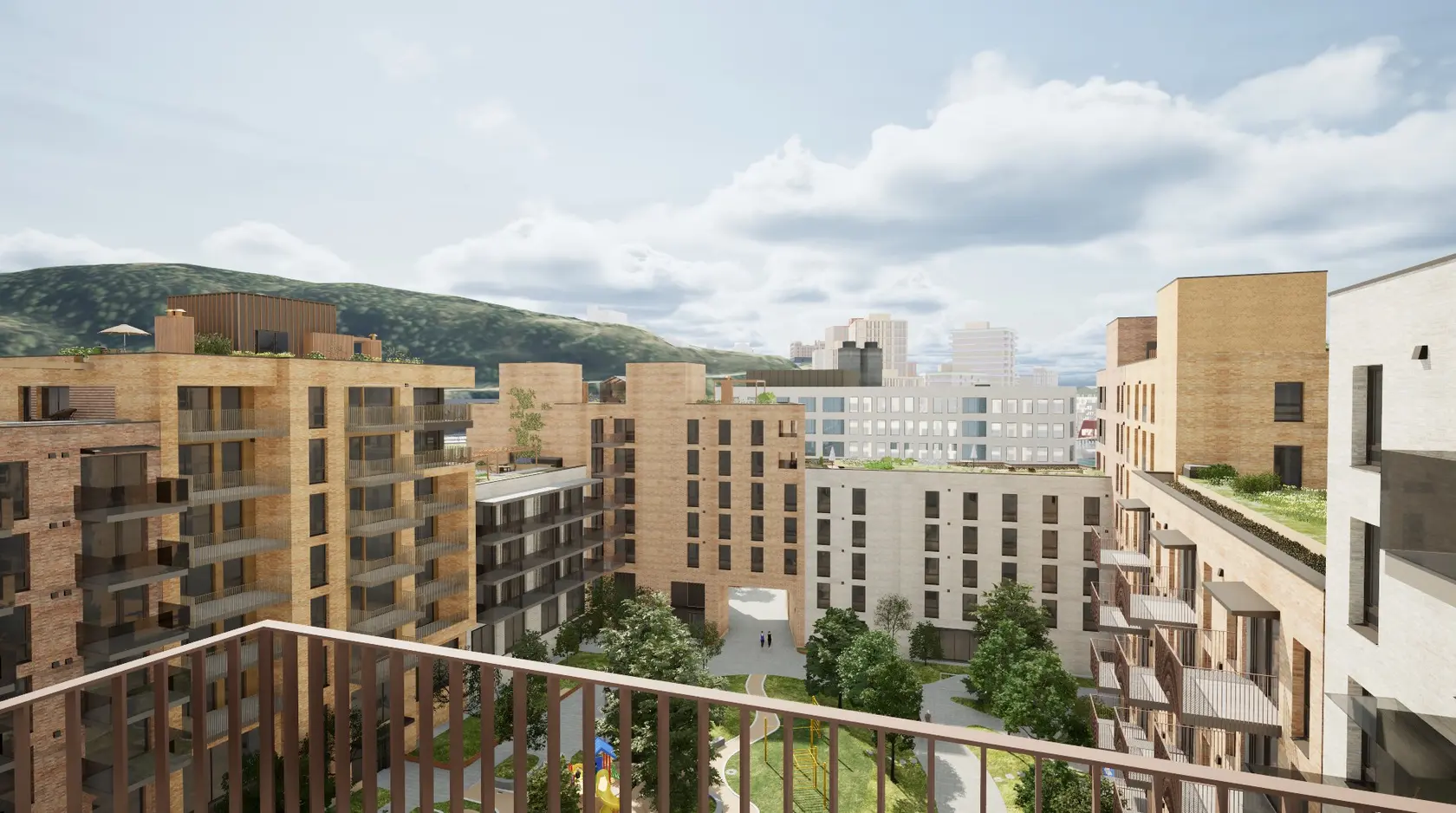 3-roms topp-/hjørneleilighet med sørvendt balkong på 6 m² vendt inn mot byhage. Lav dok.avg. Ferdig 24. november 2026 photo 4
