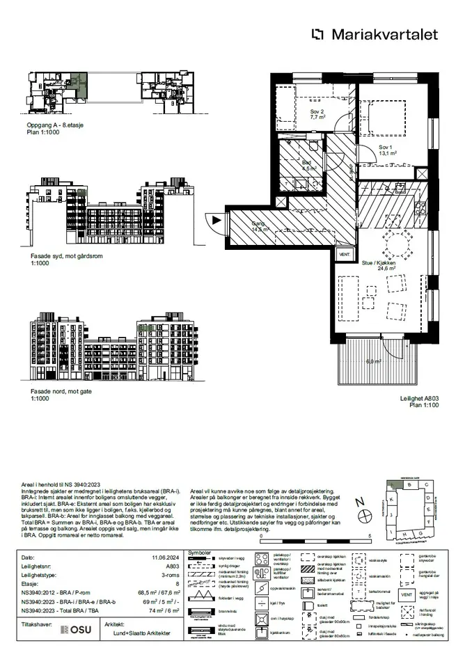 3-roms topp-/hjørneleilighet med sørvendt balkong på 6 m² vendt inn mot byhage. Lav dok.avg. Ferdig 24. november 2026 photo 2
