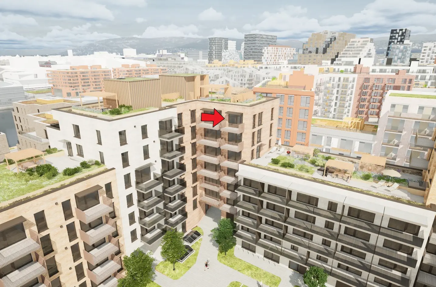 3-roms topp-/hjørneleilighet med sørvendt balkong på 6 m² vendt inn mot byhage. Lav dok.avg. Ferdig 24. november 2026 photo 3